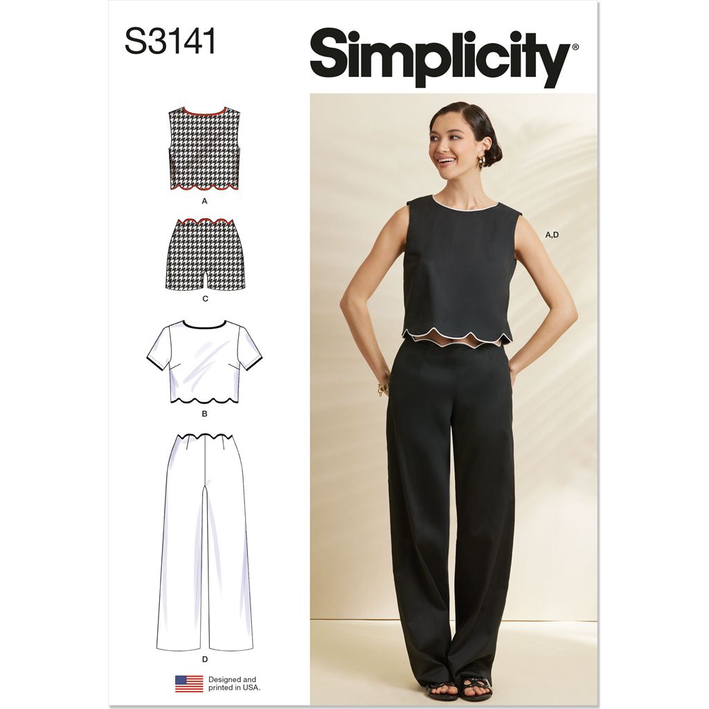 Simplicity Sewing Pattern S3141 Misses Scalloped Tops Shorts and Pants 3141 Image 1 From Patternsandplains.com
