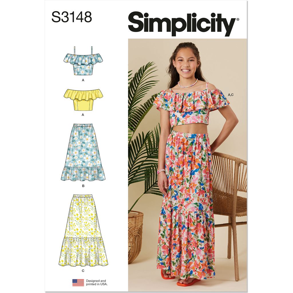 Simplicity Sewing Pattern S3148 Girls Ruffle Top and Skirt 3148 Image 1 From Patternsandplains.com