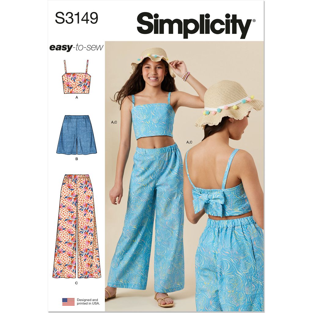 Simplicity Sewing Pattern S3149 Girls Top Shorts and Pants 3149 Image 1 From Patternsandplains.com