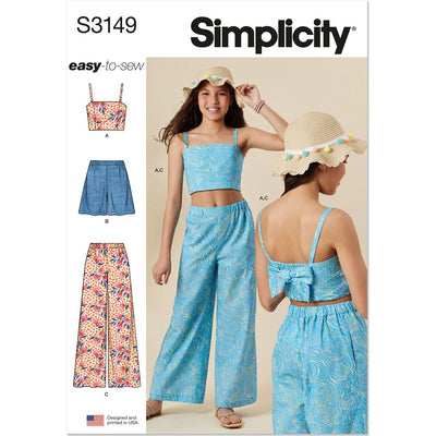 Simplicity Sewing Pattern S3149 Girls Top Shorts and Pants 3149 Image 1 From Patternsandplains.com