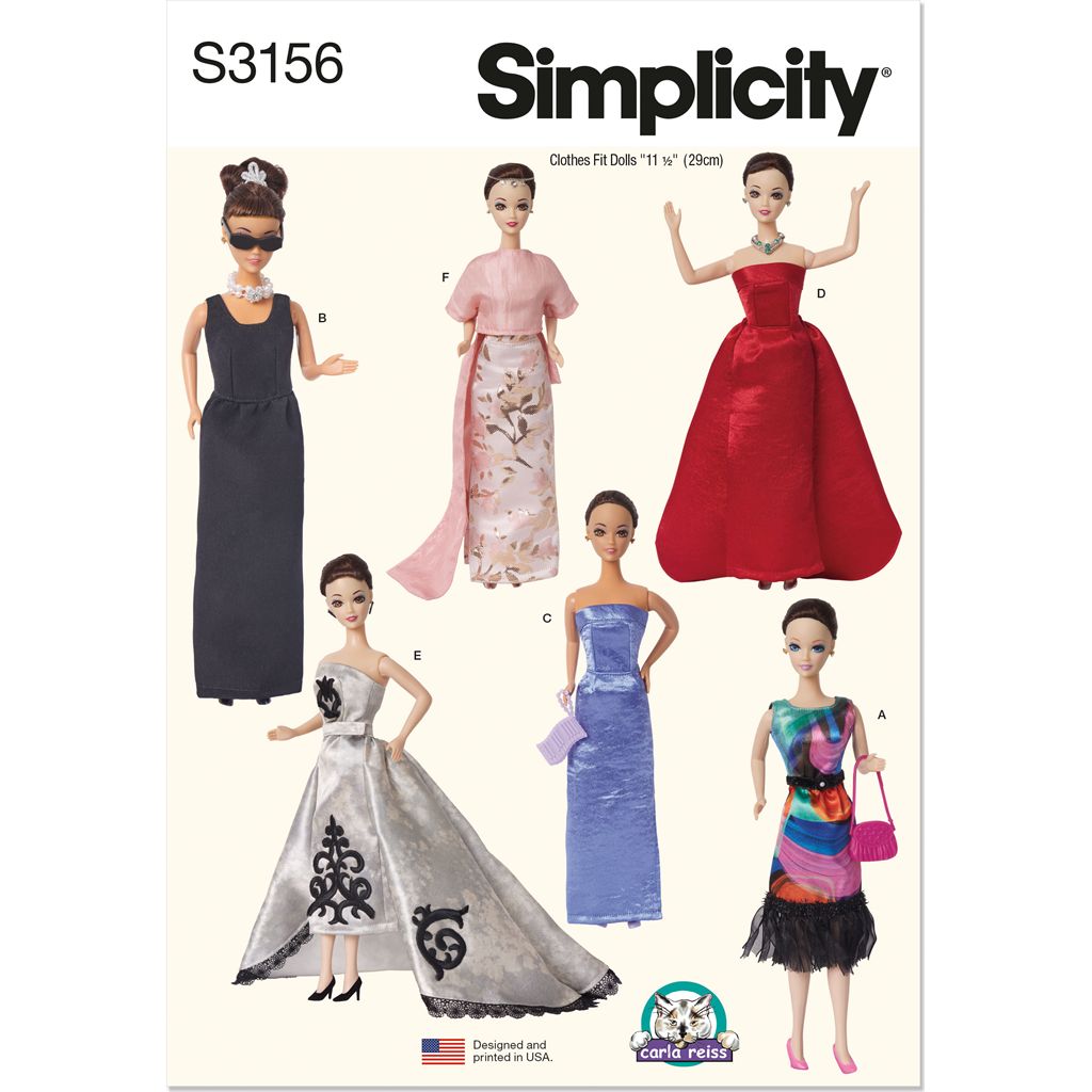 Simplicity Sewing Pattern S3156 11 1 2 Fashion Doll Clothes by Carla Reiss 3156 Image 1 From Patternsandplains.com