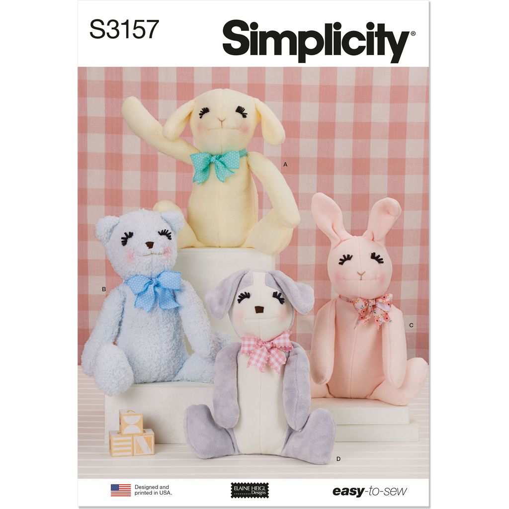 Simplicity Sewing Pattern S3157 Seated Plush Animals by Elaine Heigl Designs 3157 Image 1 From Patternsandplains.com