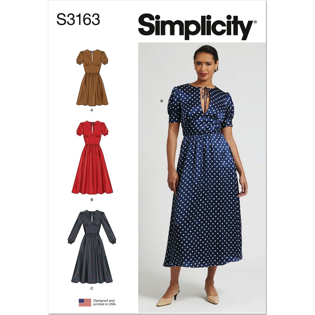 Simplicity Sewing Pattern S3163 Misses and Womens Dress with Sleeve Variations In Two Lengths 3163 Image 1 From Patternsandplains.com