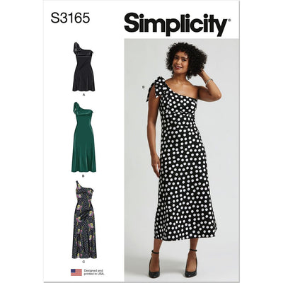 Simplicity Sewing Pattern S3165 Misses One Shoulder Dress in Three Lengths 3165 Image 1 From Patternsandplains.com