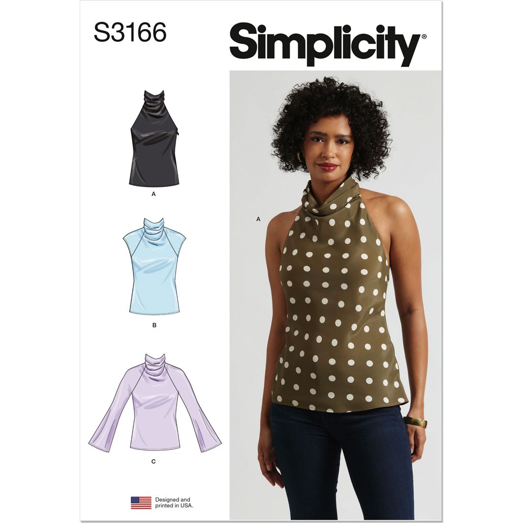 Simplicity Sewing Pattern S3166 Misses Cowl Neck Top with Sleeve Variations 3166 Image 1 From Patternsandplains.com