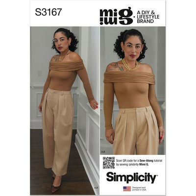 Simplicity Sewing Pattern S3167 Misses Off The Shoulder Knit Top and Woven Trousers by Mimi G Style 3167 Image 1 From Patternsandplains.com