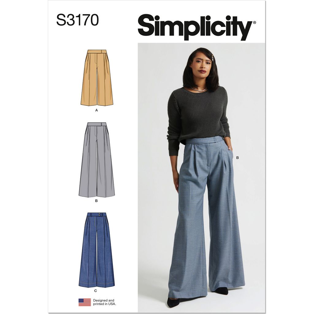 Simplicity Sewing Pattern S3170 Misses Wide Leg Pleated Pants with Length and Waistband Variations 3170 Image 1 From Patternsandplains.com