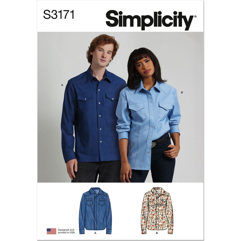 Simplicity Sewing Pattern S3171 Unisex Western Style Shirt 3171 Image 1 From Patternsandplains.com