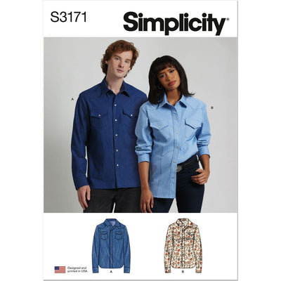 Simplicity Sewing Pattern S3171 Unisex Western Style Shirt 3171 Image 1 From Patternsandplains.com