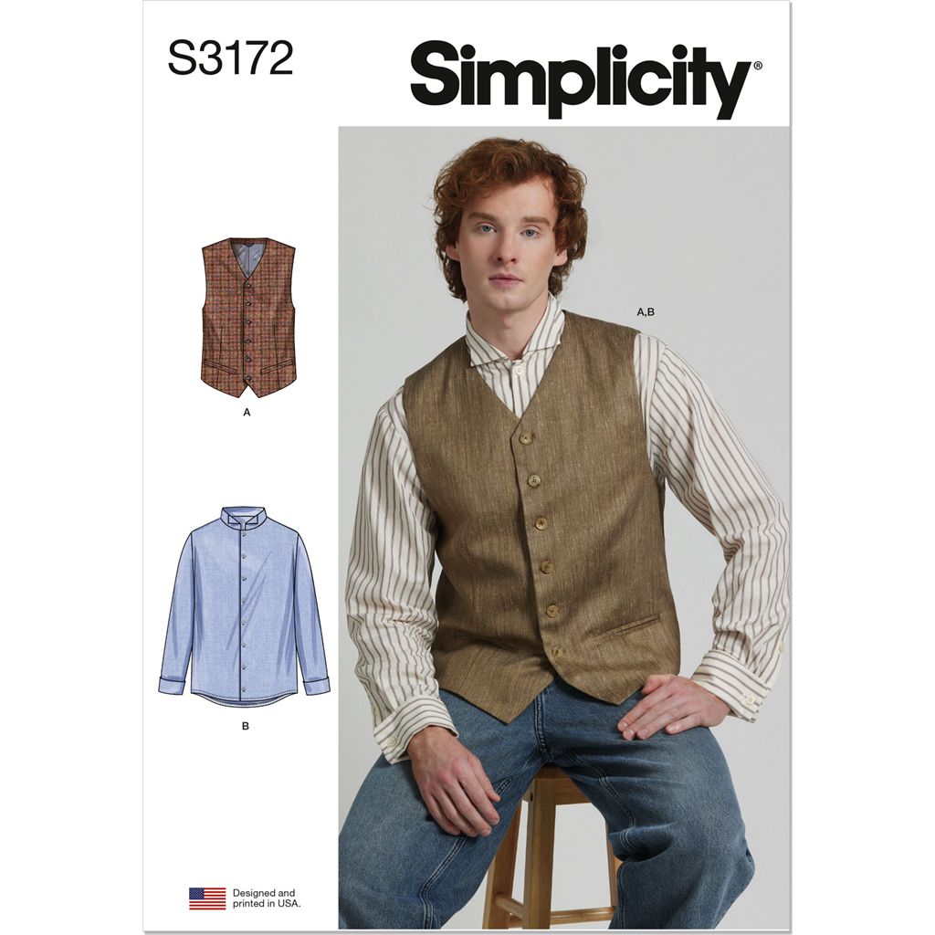 Simplicity Sewing Pattern S3172 Mens Vest and Slim Fit Shirt 3172 Image 1 From Patternsandplains.com