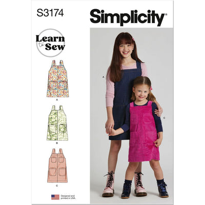 Simplicity Sewing Pattern S3174 Childrens and Girls Learn to Sew Jumpers 3174 Image 1 From Patternsandplains.com