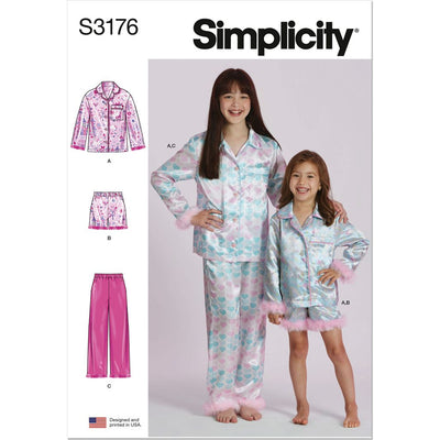 Simplicity Sewing Pattern S3176 Childrens and Girls Lounge Shirt Shorts and Pants 3176 Image 1 From Patternsandplains.com