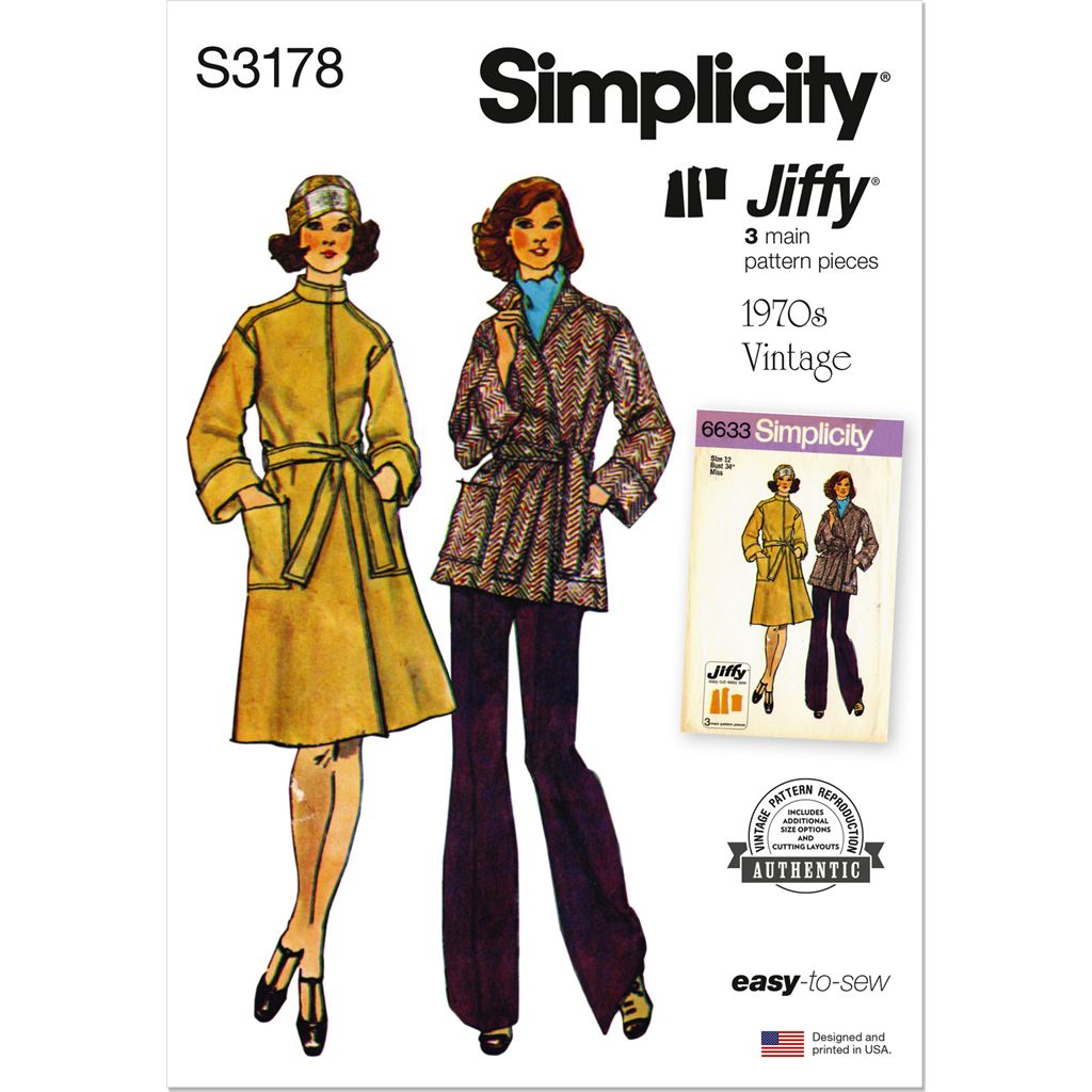 Simplicity Sewing Pattern S3178 1970s Misses Jiffy Unlined Front Wrap Coat in Two Lengths 3178 Image 1 From Patternsandplains.com