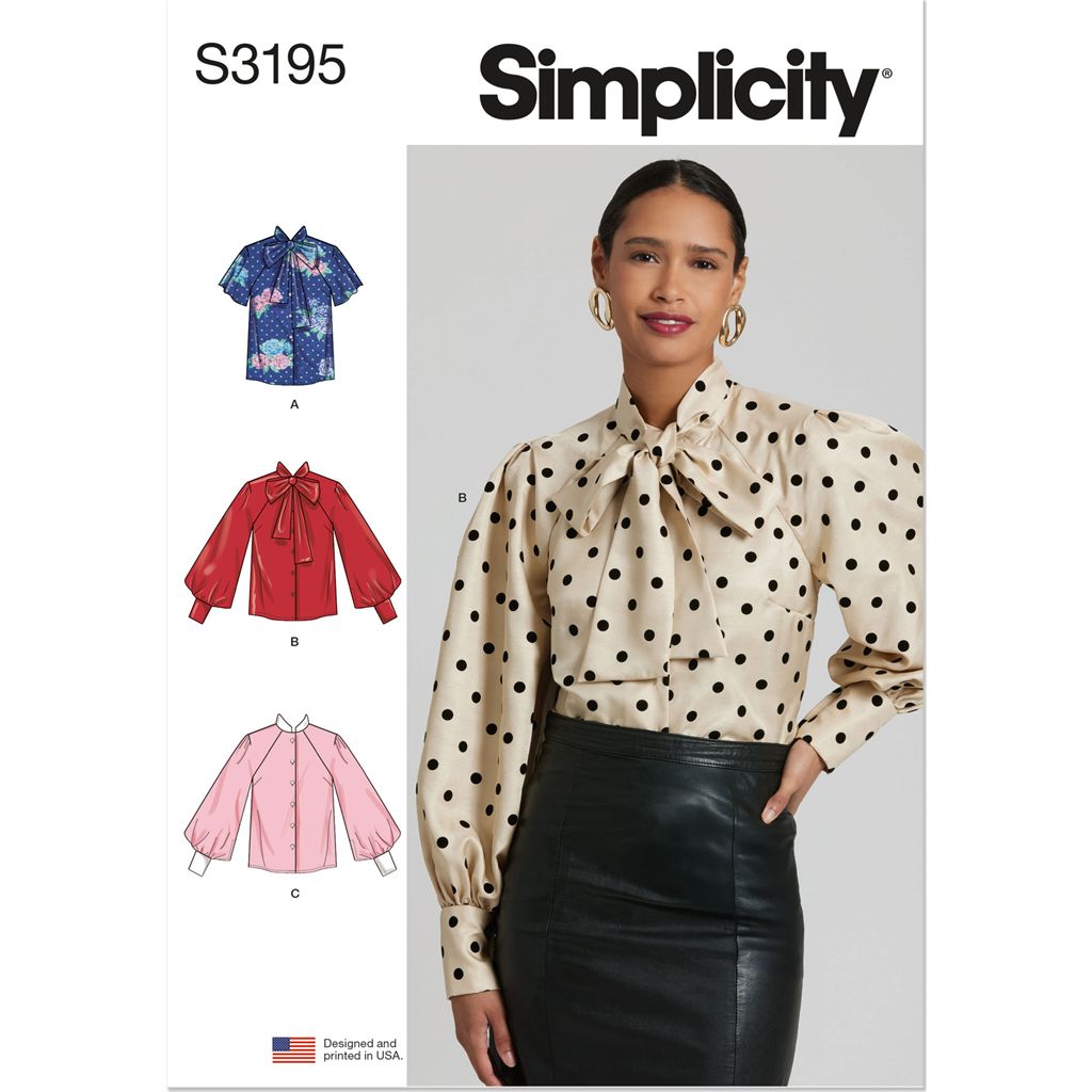 Simplicity Sewing Pattern S3195 Misses Blouse with Detachable Tie and Sleeve Variations 3195 Image 1 From Patternsandplains.com
