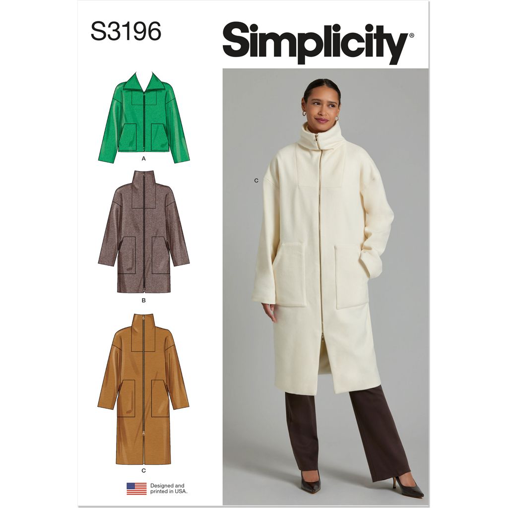 Simplicity Sewing Pattern S3196 Misses High Collar Coat in Three Lengths 3196 Image 1 From Patternsandplains.com