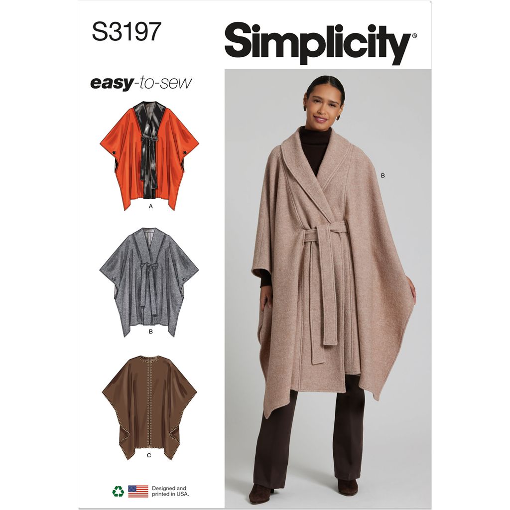 Simplicity Sewing Pattern S3197 Misses Capes and Tie Belt 3197 Image 1 From Patternsandplains.com