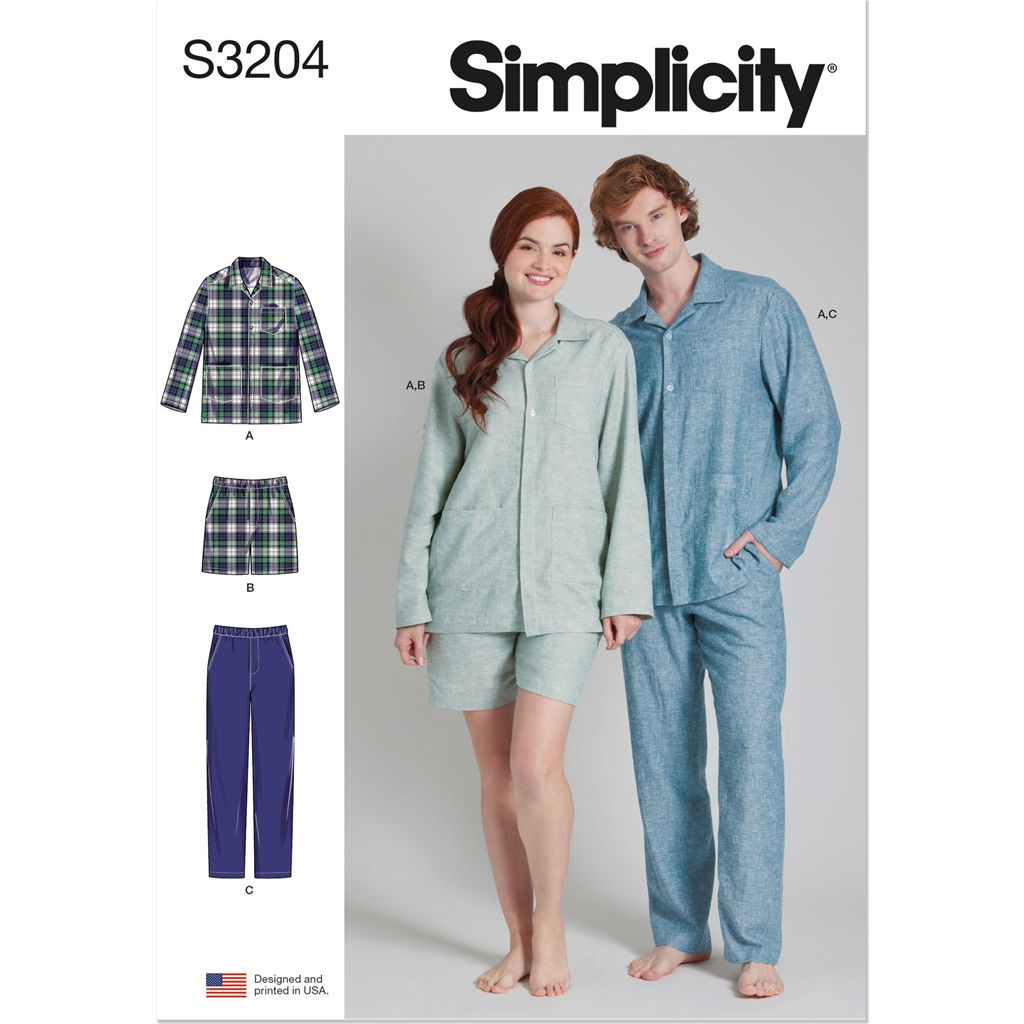 Simplicity Sewing Pattern S3204 Unisex Pyjamas 3204 Image 1 From Patternsandplains.com