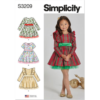 Simplicity Sewing Pattern S3209 Childrens Dress with Sleeve Variations 3209 Image 1 From Patternsandplains.com