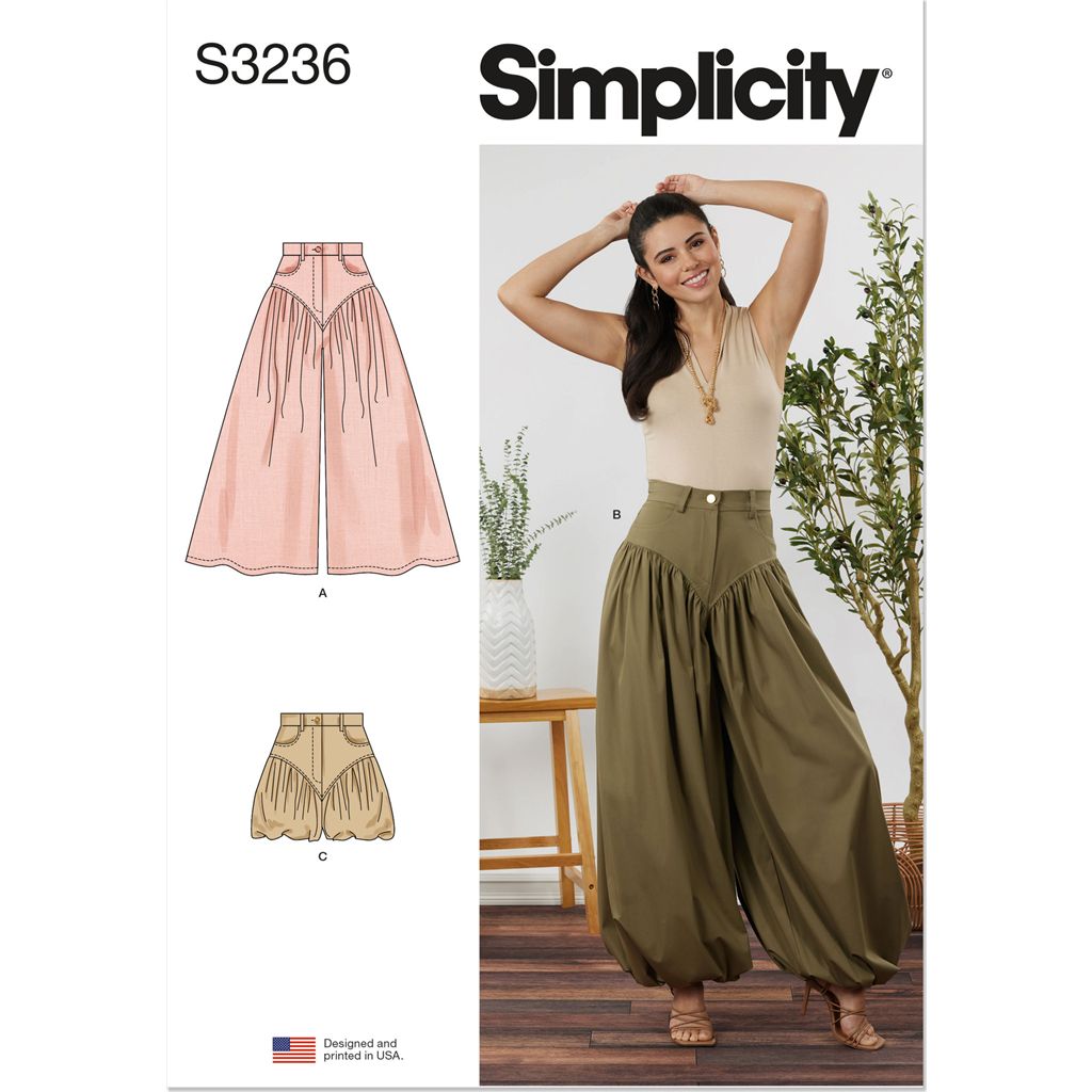 Simplicity Sewing Pattern S3236 Misses Wide and Balloon Leg Pants and Shorts 3236 Image 1 From Patternsandplains.com