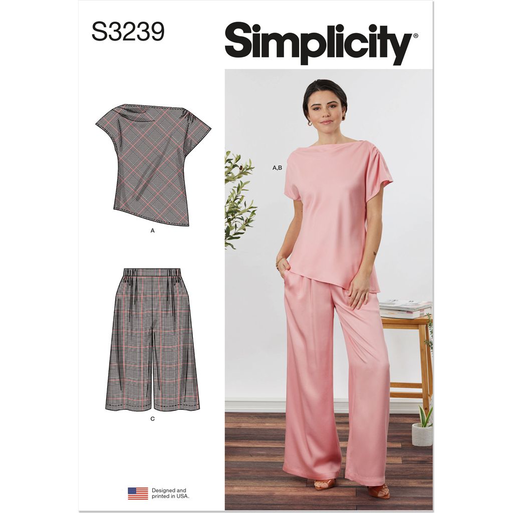 Simplicity Sewing Pattern S3239 Misses and Womens Draped Asymmetrical Top and Pull On Pants 3239 Image 1 From Patternsandplains.com