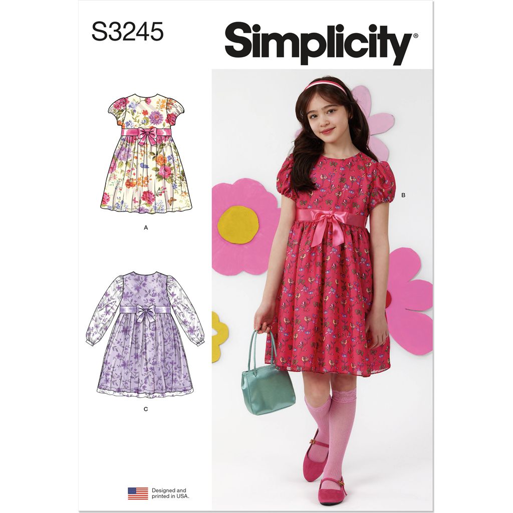 Simplicity Sewing Pattern S3245 Girls Dress with Sleeve Variations 3245 Image 1 From Patternsandplains.com