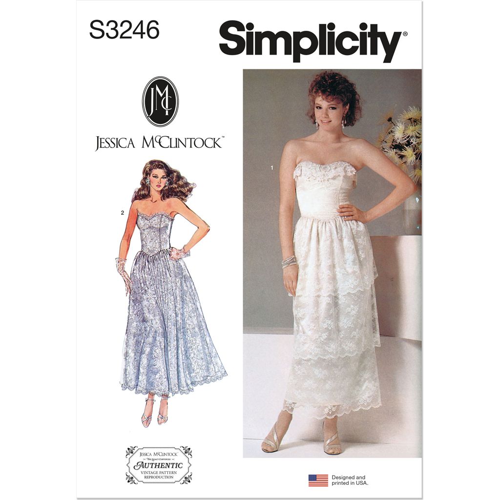 Simplicity Sewing Pattern S3246 1980s Misses and Miss Petite Lined Dresses by Jessica McClintock 3246 Image 1 From Patternsandplains.com
