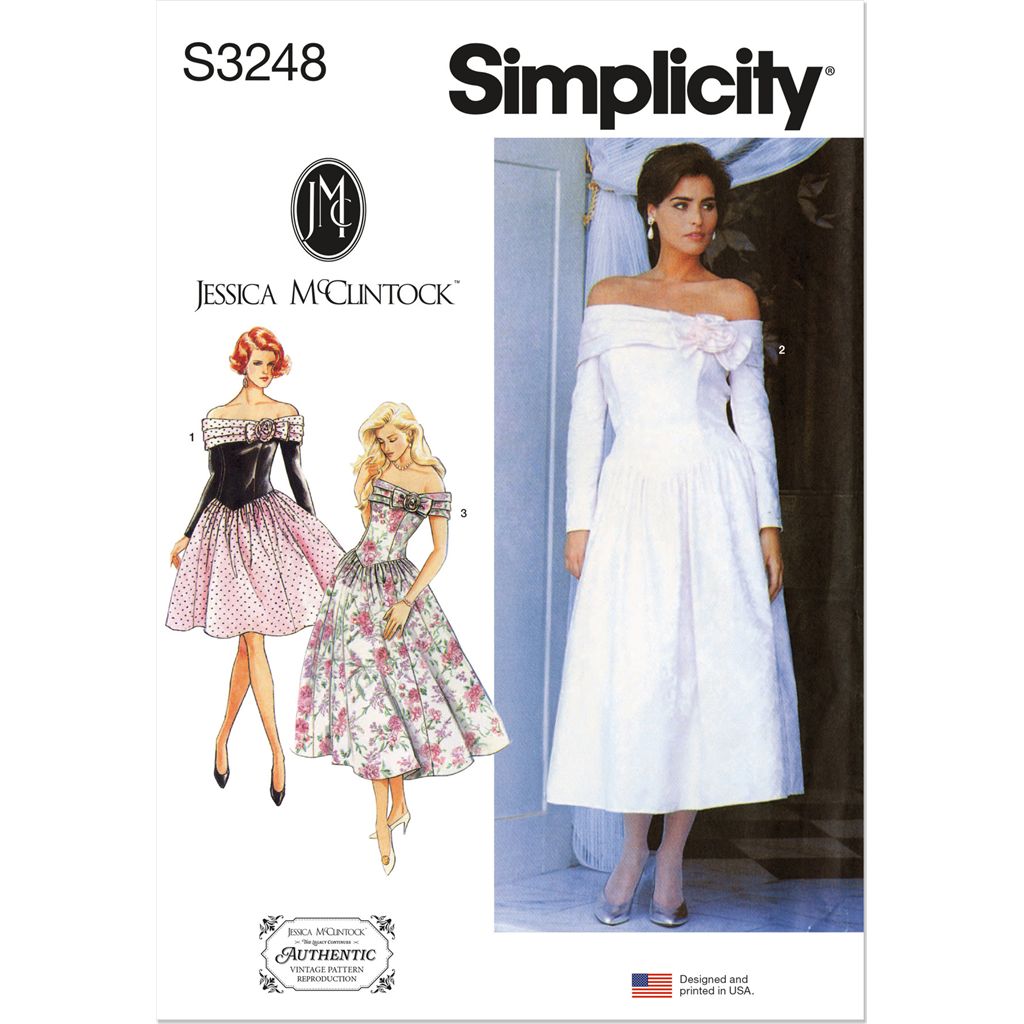 Simplicity Sewing Pattern S3248 1990s Misses and Miss Petite Dress in Two Lengths by Jessica McClintock 3248 Image 1 From Patternsandplains.com