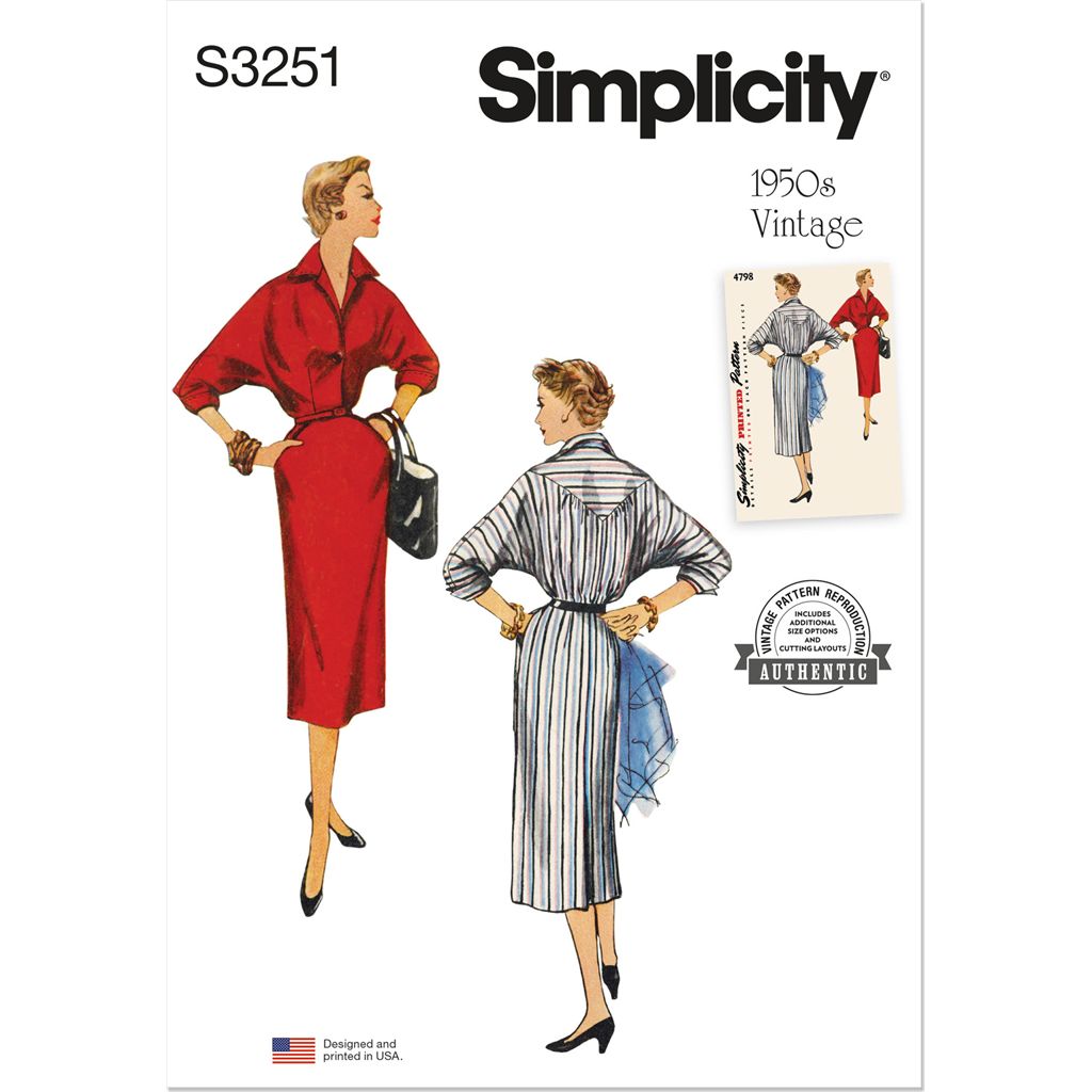 Simplicity Sewing Pattern S3251 1950s Misses Dolman Sleeve Dress 3251 Image 1 From Patternsandplains.com