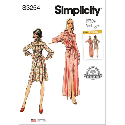 Simplicity Sewing Pattern S3254 1970s Misses Shirtdress in Two Lengths 3254 Image 1 From Patternsandplains.com