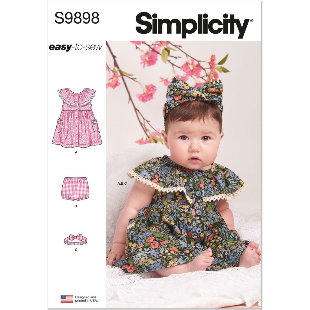 Simplicity Sewing Pattern S9898 Babies Dress Panty and Headband 9898 Image 1 From Patternsandplains.com