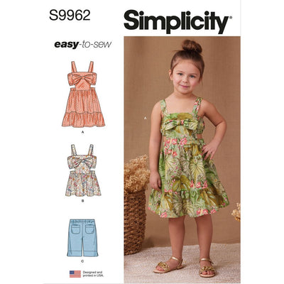 Simplicity Sewing Pattern S9962 Childrens Dress Top and Shorts 9962 Image 1 From Patternsandplains.com