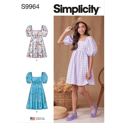 Simplicity Sewing Pattern S9964 Girls Dress With Back Bodice and Length Variations 9964 Image 1 From Patternsandplains.com