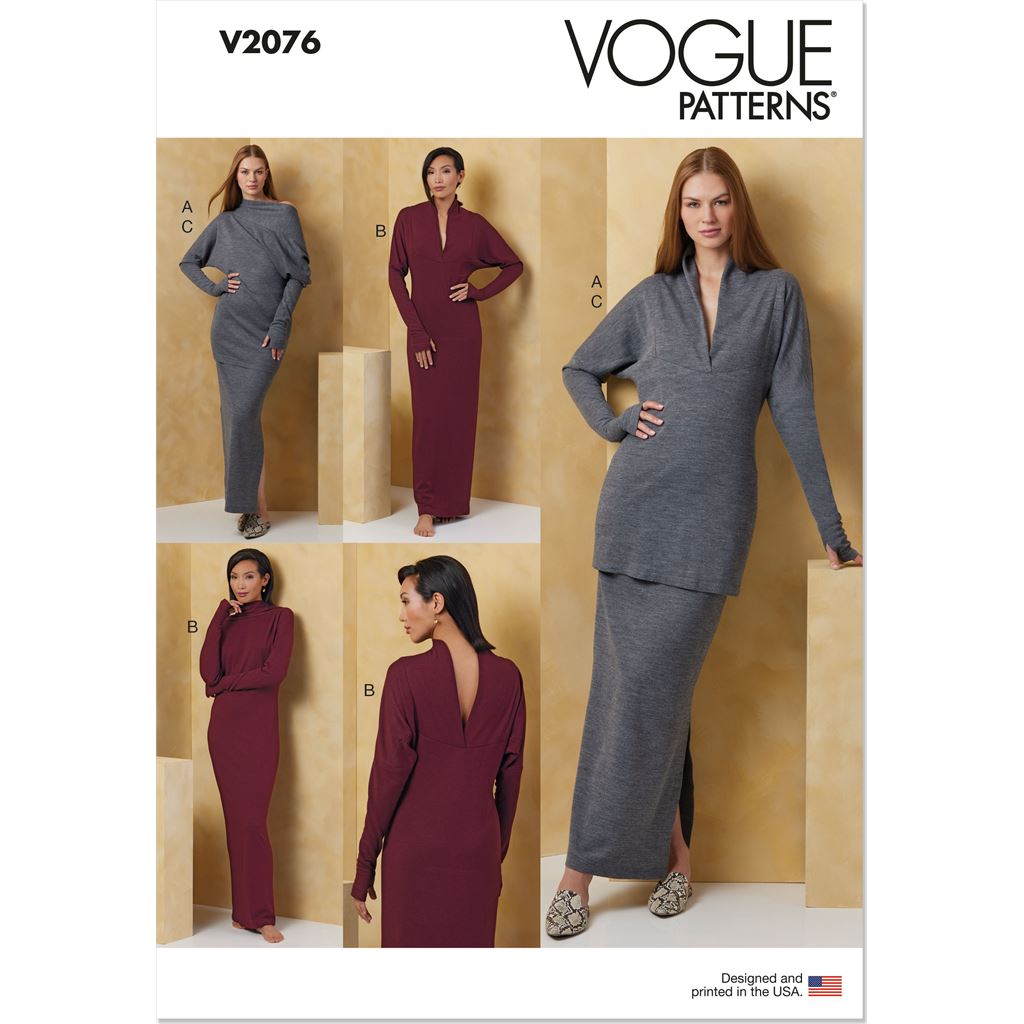 Vogue Pattern V2076 Misses Knit Dress and Top Worn Front and Back and Skirt 2076 Image 1 From Patternsandplains.com