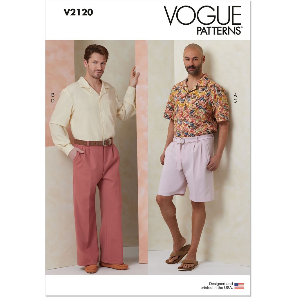 Vogue Pattern V2120 Mens Shirt with Sleeve Variations Shorts Pants and Belt 2120 Image 1 From Patternsandplains.com