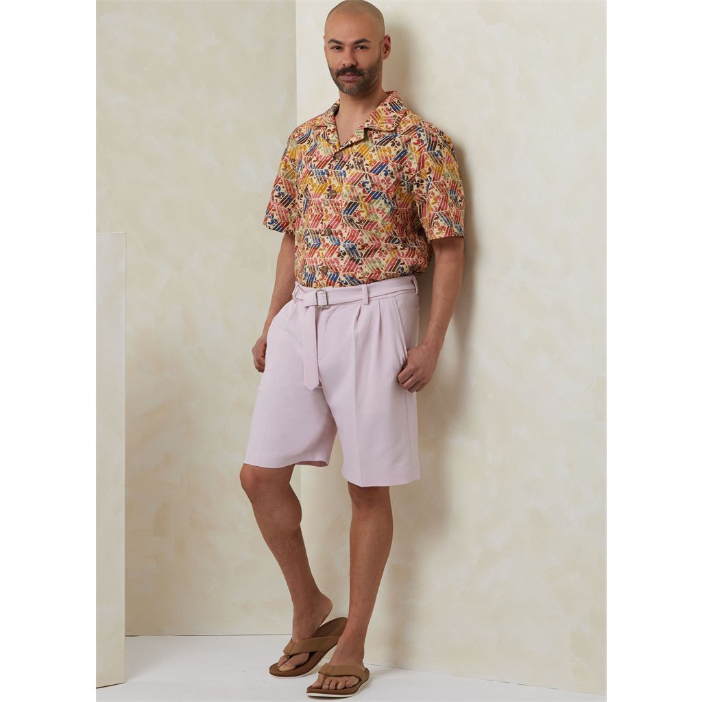 Vogue Pattern V2120 Mens Shirt with Sleeve Variations Shorts Pants and Belt 2120 Image 4 From Patternsandplains.com