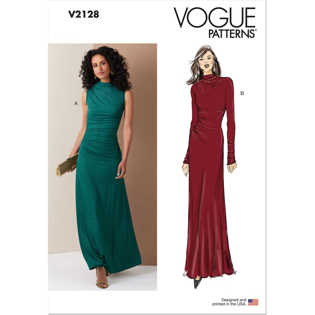 Vogue Pattern V2128 Misses Knit Dress with Ruching and Sleeve Variations 2128 Image 1 From Patternsandplains.com