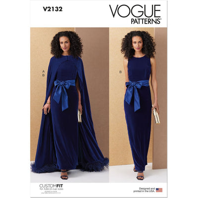 Vogue Pattern V2132 Misses Full Length Cape and Dress with Sash 2132 Image 1 From Patternsandplains.com