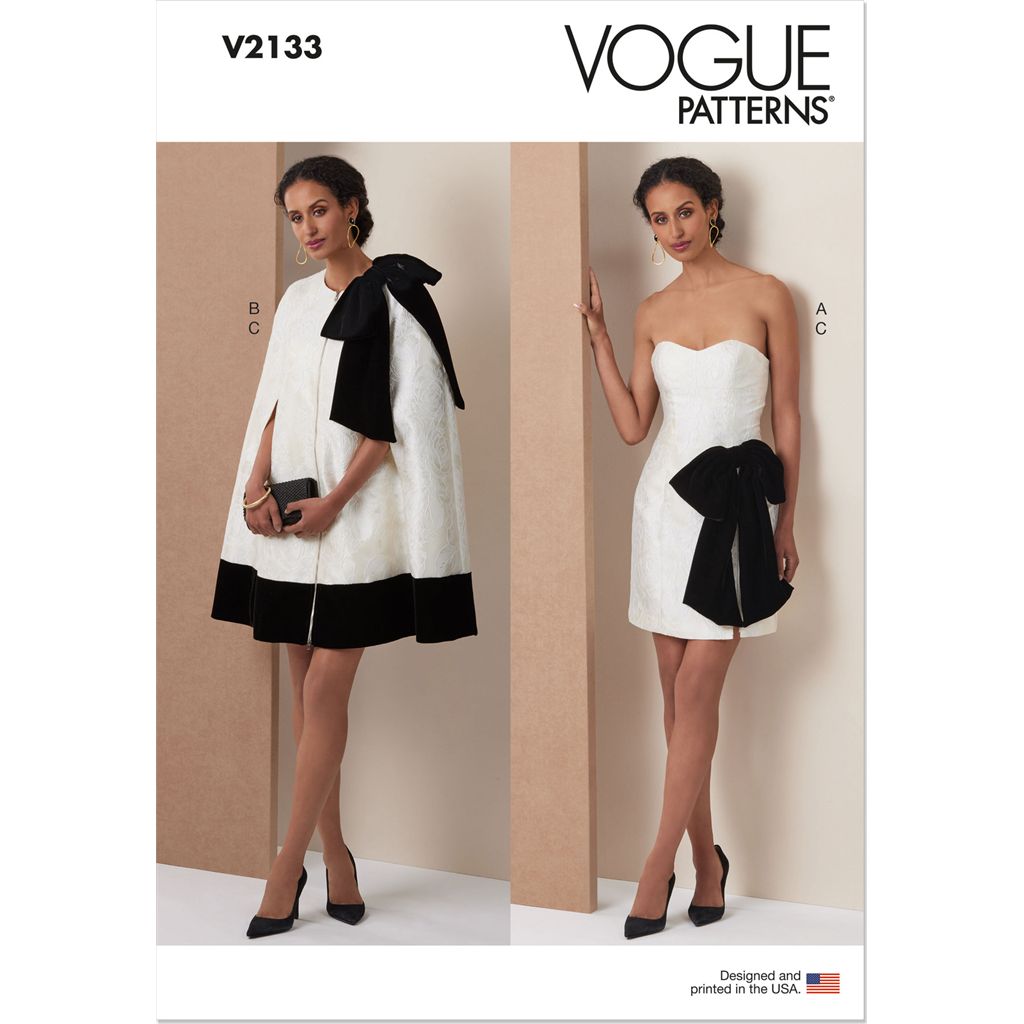 Vogue Pattern V2133 Misses Short Cape and Fitted Dress with Detachable Bow 2133 Image 1 From Patternsandplains.com