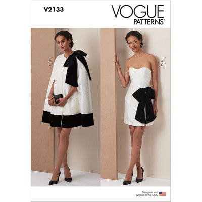 Vogue Pattern V2133 Misses Short Cape and Fitted Dress with Detachable Bow 2133 Image 1 From Patternsandplains.com