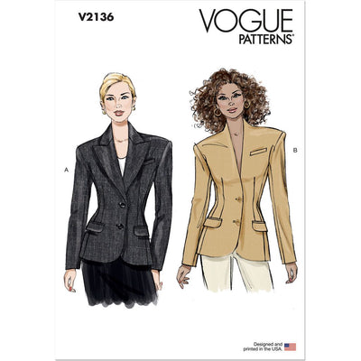 Vogue Pattern V2136 Misses Jacket with and without Collar 2136 Image 1 From Patternsandplains.com