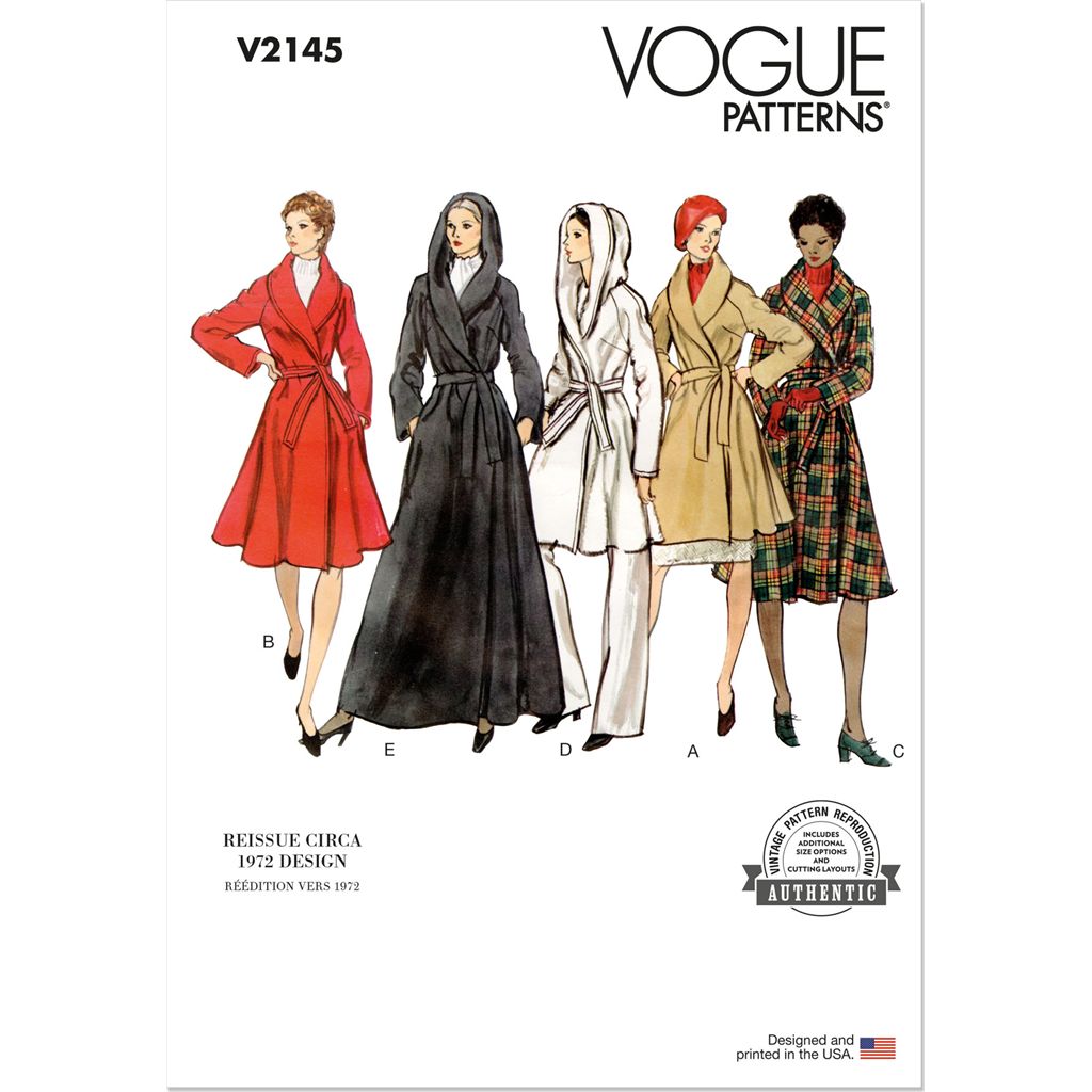 Vogue Pattern V2145 1970s Misses Vintage Lined Wrap Coat and Belt 2145 Image 1 From Patternsandplains.com