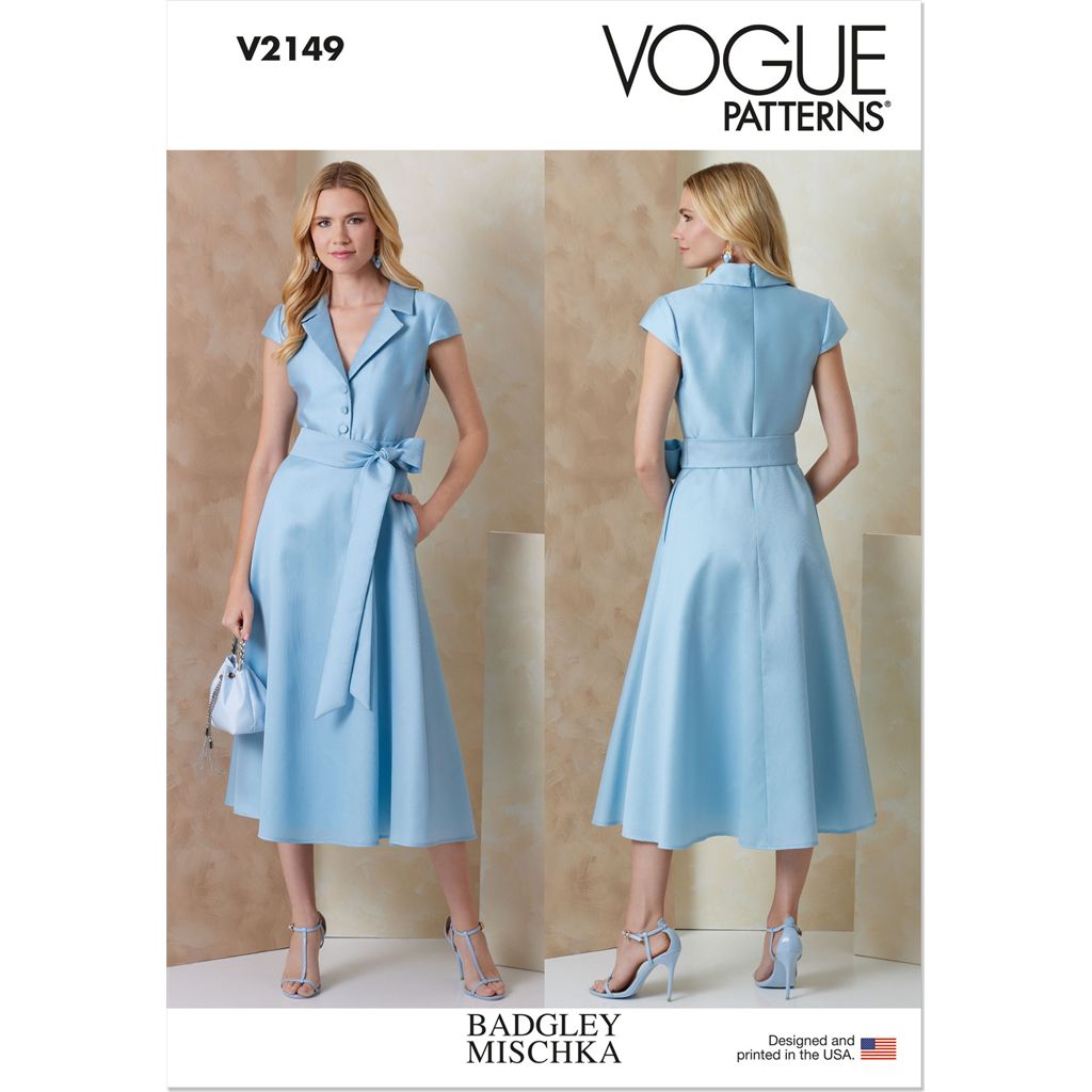 Vogue Pattern V2149 Misses Fit and Flare Midi Shirtdress and Sash by Badgley Mischka 2149 Image 1 From Patternsandplains.com