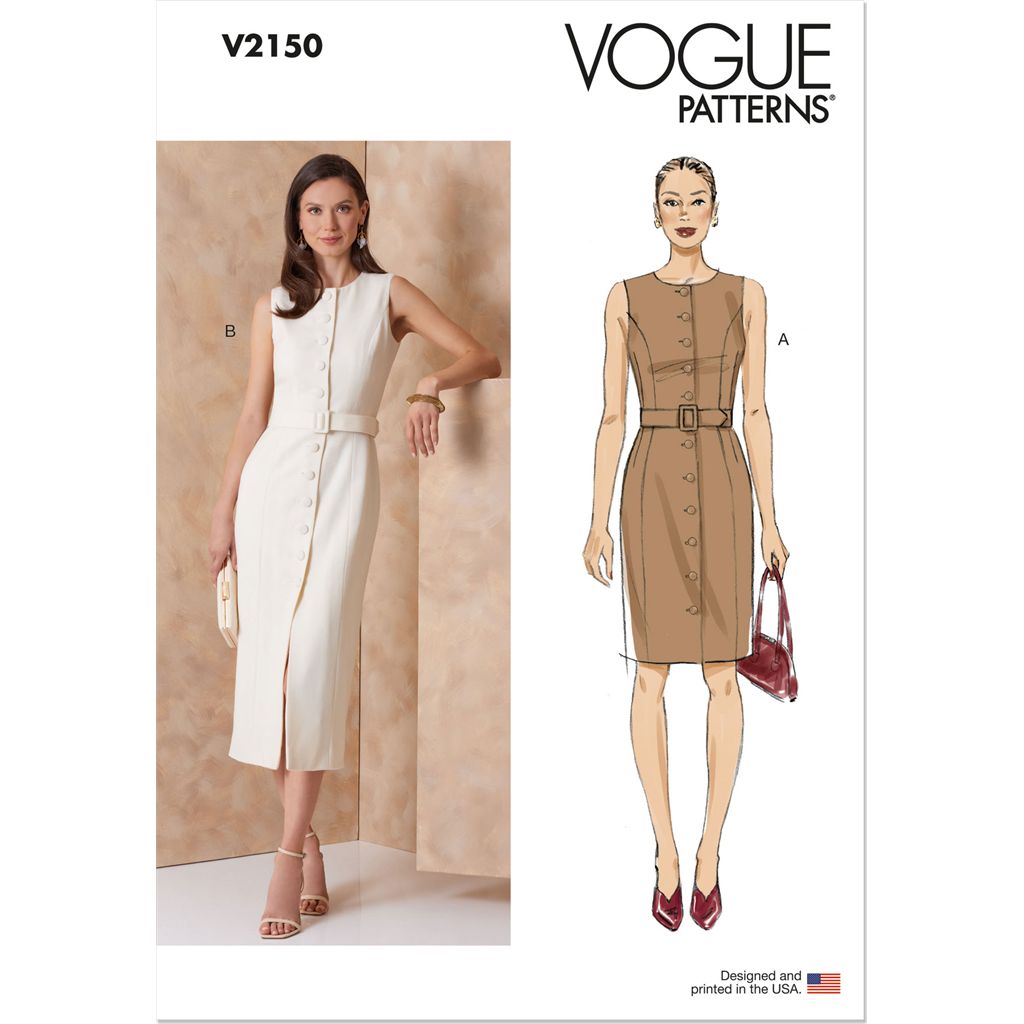Vogue Pattern V2150 Misses and Miss Petite Button Front Dress with Princess Seams and Belt 2150 Image 1 From Patternsandplains.com