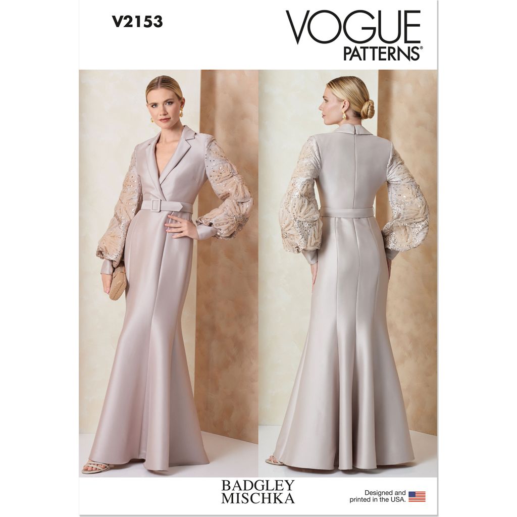 Vogue Pattern V2153 Misses Evening Gown with Embellished Sleeves and Belt by Badgley Mischka 2153 Image 1 From Patternsandplains.com
