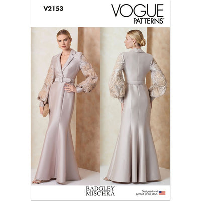 Vogue Pattern V2153 Misses Evening Gown with Embellished Sleeves and Belt by Badgley Mischka 2153 Image 1 From Patternsandplains.com