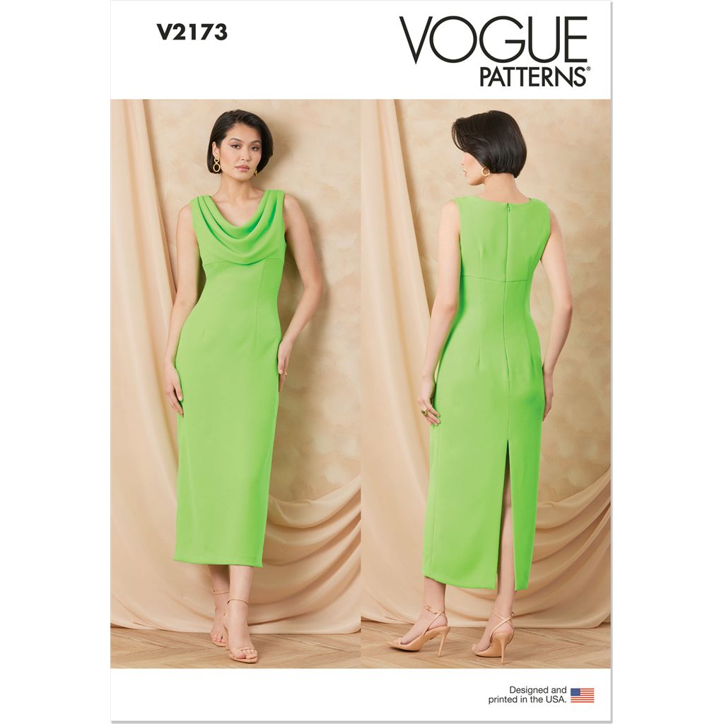 Vogue Pattern V2173 Misses Draped Neckline Midi Dress 2173 Image 1 From Patternsandplains.com
