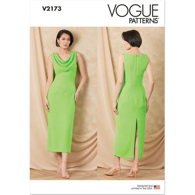 Vogue Pattern V2173 Misses Draped Neckline Midi Dress 2173 Image 1 From Patternsandplains.com