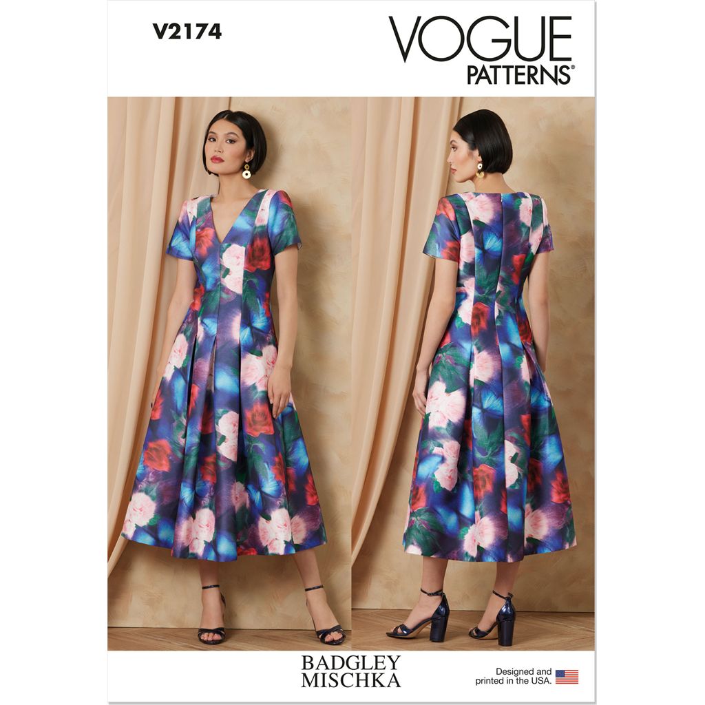 Vogue Pattern V2174 Misses Fit And Flare Midi Dress by Badgley Mischka 2174 Image 1 From Patternsandplains.com