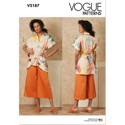 Vogue Pattern V2187 Misses Wrap Front Shirt And Wide Leg Pants 2187 Image 1 From Patternsandplains.com