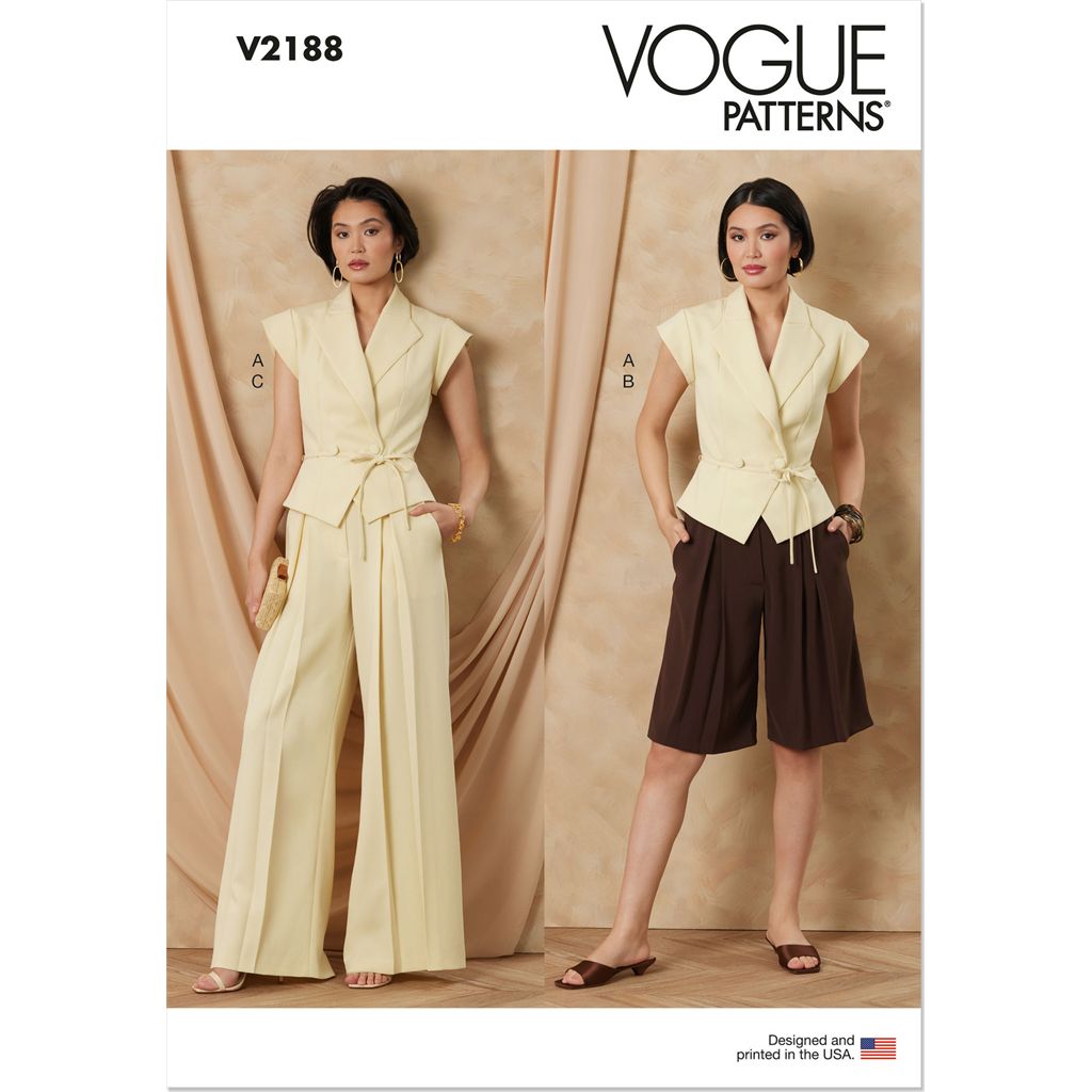Vogue Pattern V2188 Misses Structured Top With Tie Belt Shorts And Pants 2188 Image 1 From Patternsandplains.com